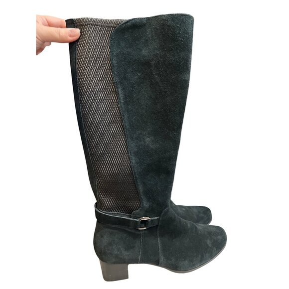 Clarks Black Suede Tall Boots With Textured Back Panel & 1.5" Heel - Picture 2 of 9